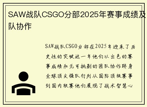 SAW战队CSGO分部2025年赛事成绩及团队协作